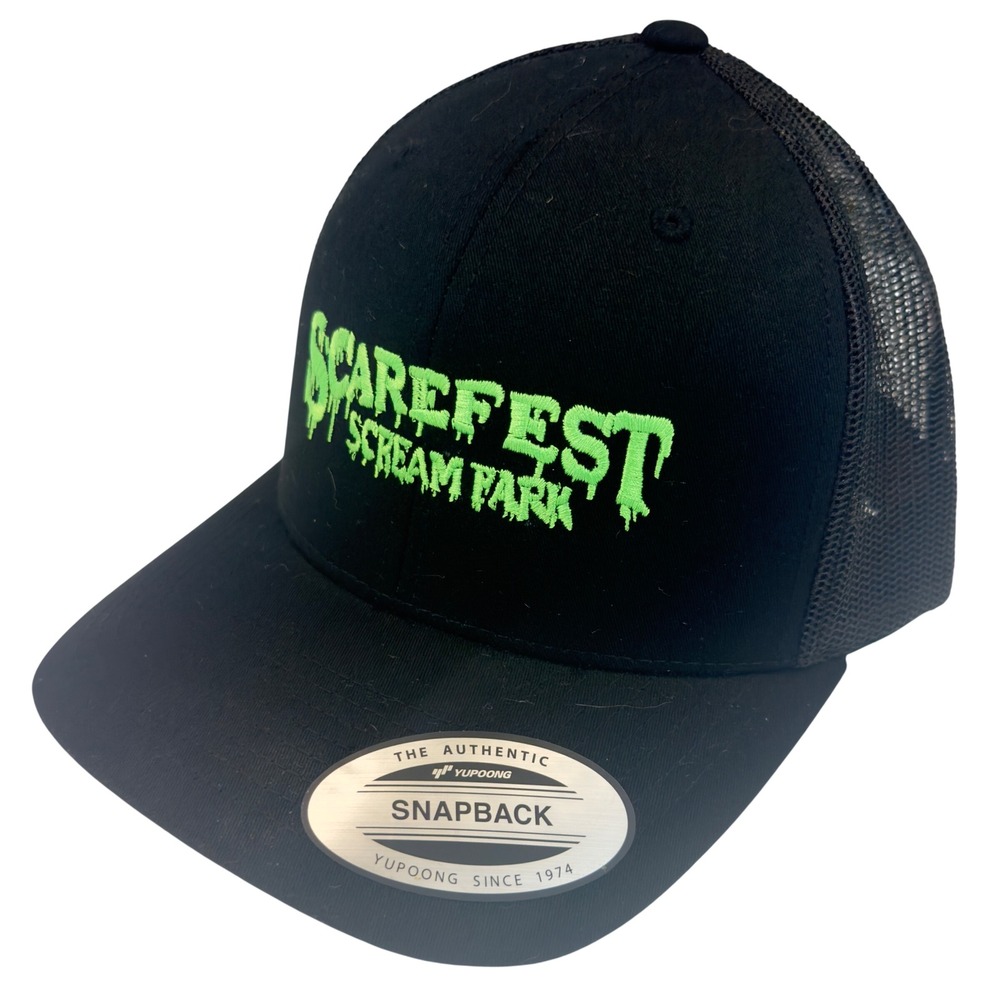 NWT Scarefest Scream Park Snapback Hat Black Green Horror Halloween Cap‎